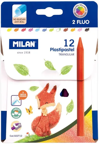 Creioane de ceară Milan - Traingular, 12 culori