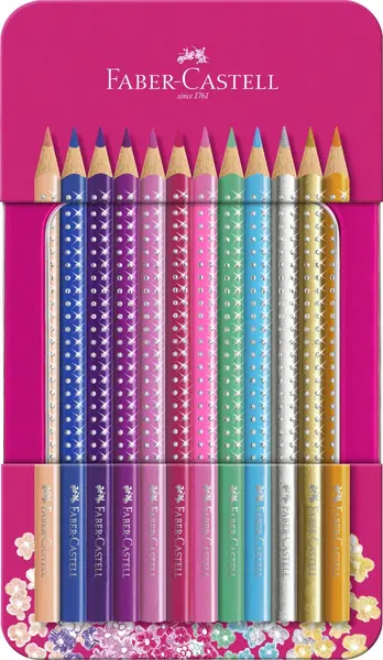 Creioane de culoare Faber-Castell Sparkle - 12 culori, cutie metalica