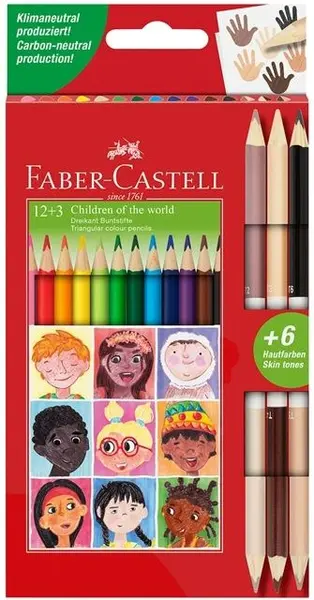 Creioane de culoare Faber-Castell - Triangular, 12 culori si 3 nuante de corp
