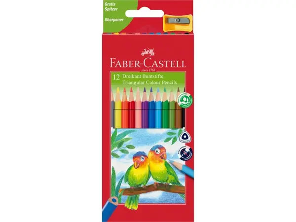 Creioane Faber-Castell 12 set, triunghiulare + ascutitoare eco