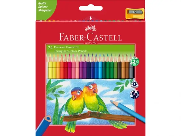 Creioane Faber-Castell 24 set, triunghiulare + ascutitoare eco