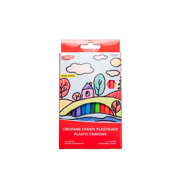Creion color plastifiate cerate + ascutitoare, 12buc/set, Daco