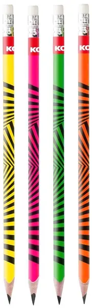 Creion cu grafit cu radieră Kores - Neon, HB, sortiment