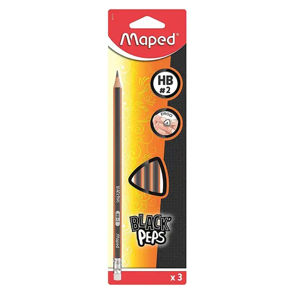 Creion cu guma, 3buc/set, HB, Maped Black'Peps