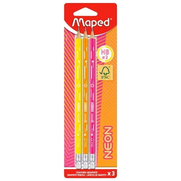 Creion cu guma, 3buc/set, HB, Maped Neon FSC