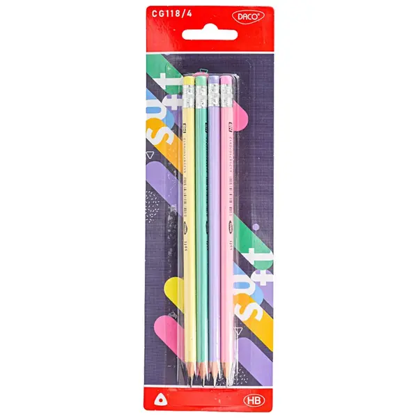 Creion cu guma, 4buc/set, culori pastel, Daco