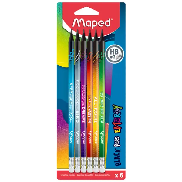 Creion cu guma, 6buc/set, HB, Maped Black'Peps Energy