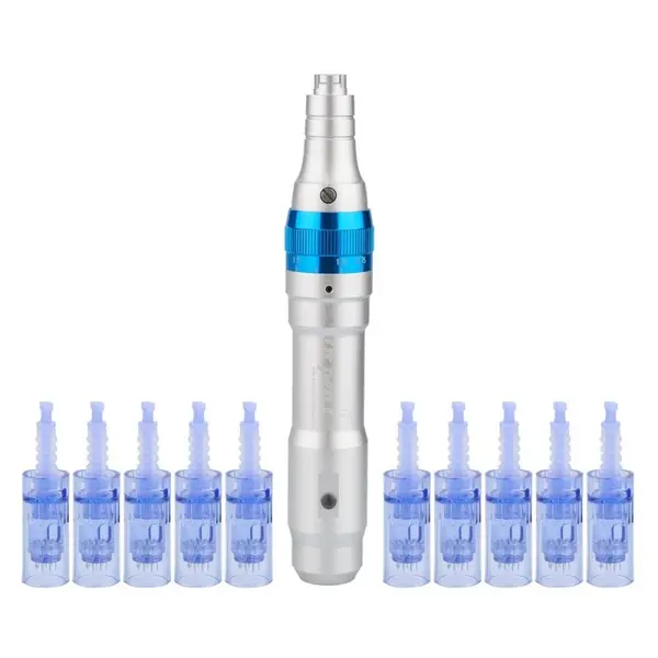 Creion cu Micro-Ace din Titan, Dermapen, Dr. Pen, Ultima A6, fara Fir, 10x Rezerve 12 pini, Adancime 0.25 - 2.50 mm, 5 viteze