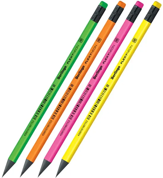 Creion grafit Berlingo - Flexy Neon, HB, cu radieră, asortiment