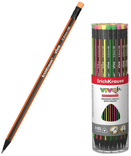 Creion grafit cu radieră Erich Krause - Vivo, HB, în tub, 42 buc