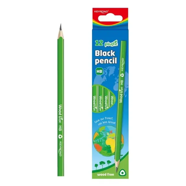 Creion grafit Keyroad HB, corp triunghiular plastic verde, fara guma de sters