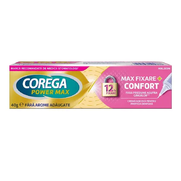 Crema adeziva pentru proteza dentara Power Max Fixare + Confort Corega, 40 g, Haleon