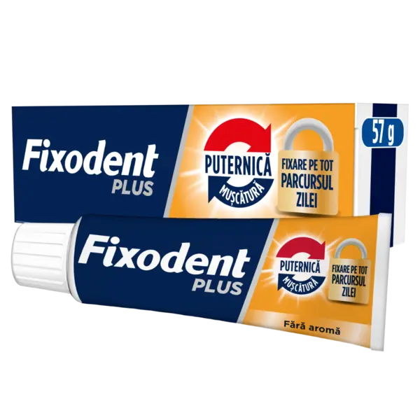 Crema adeziva Plus Strong Bite pentru proteza dentara completa si partiala, 57ml, Fixodent