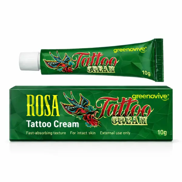 Cremă Anestezică, GREENOVIVE®, ROSA Tattoo Cream, 10% Lidocaină, 10% Prilocaină, 10% Benzocaină, 10% Tetracaină, Absorbție Rapidă, Verde, 10gr