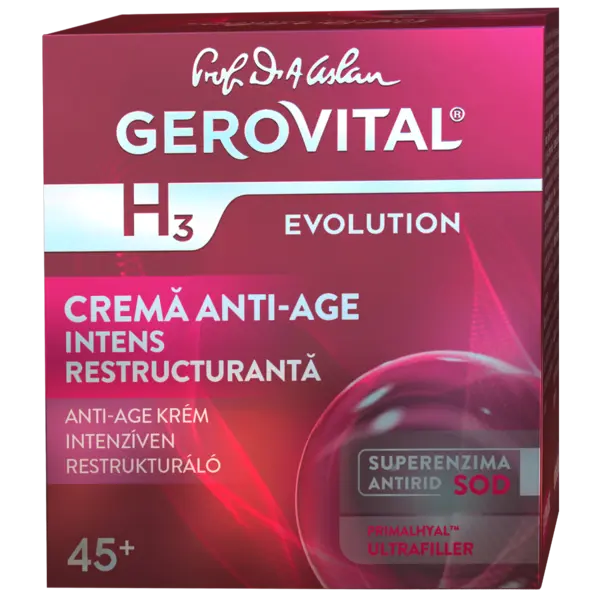 Crema antiage intens restructuranta de noapte H3 Evolution 45+, 50ml, Gerovital