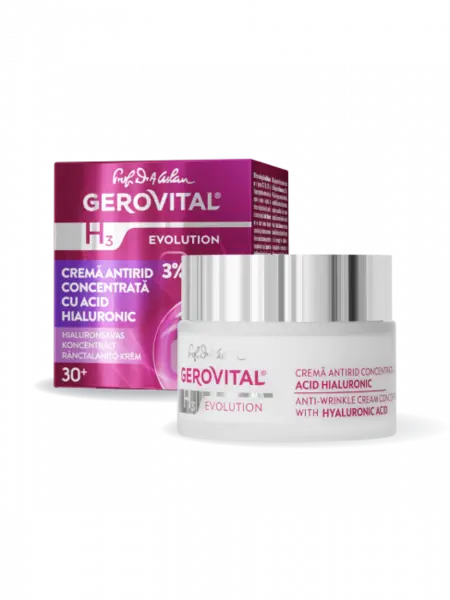 Crema antirid cu acid hialuronic concentrat H3 Evolution +30, 50ml, Gerovital