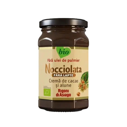 Crema bio cu cacao si alune de padure fara lapte Nocciolata, 250g, Rigoni di Asiago