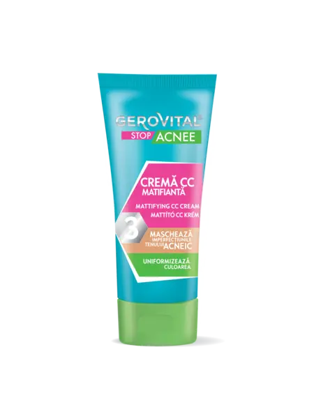 Cremă Cc Cu Efect Matifiant, Nuanță Medie, Gerovital Stop Acnee, 30 Ml