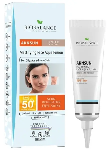 Cremă colorată cu protecție solară Biobalance pentru ten problematic Aqua Fusion, SPF50, 40 ml