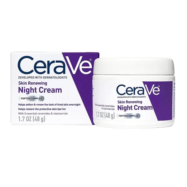 Crema de Fata, CeraVe, Night Cream, Hidrateaza Tenul Uscat si Obosit, cu Niacinamide si Acid Hialuronic, 48gr