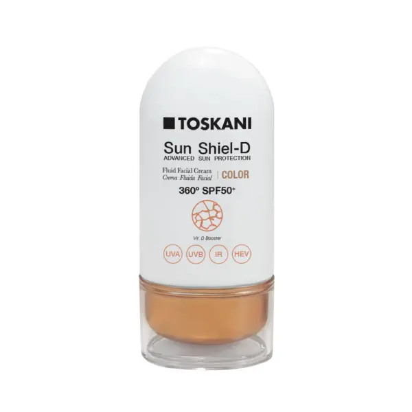 Crema de fata coloranta cu protectie solara Toskani Sun Shield Fluid Facial Cream Color SPF50 50ml