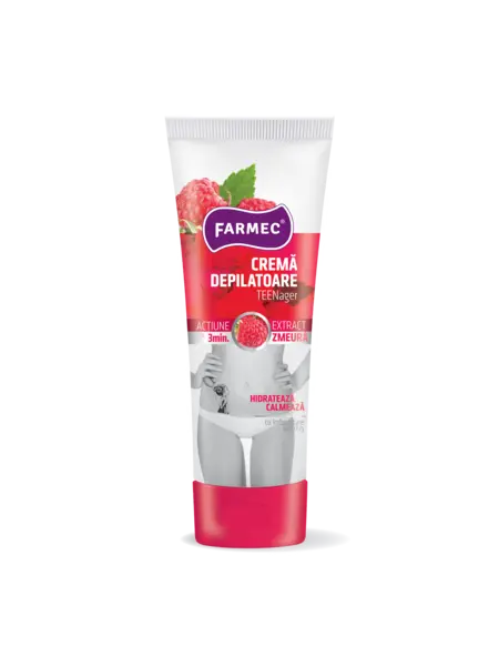 Cremă Depilatoare Teenager Pentru Piele Sensibilă Cu Extract De Zmeură Acțiune Rapidă, Farmec, 150 Ml