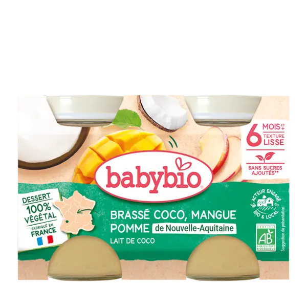 Crema din lapte de cocos cu mango si ananas Bio, 2 x 130g, BabyBio