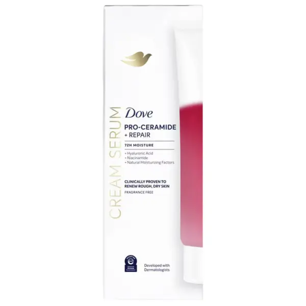 Crema Serum de Corp, Dove, Pro-Ceramide + Repair, Hidratare Intensa, pentru Pielea Foarte Uscata, cu Acid Hialuronic si Niacinamide, Fara Parfum, 236ml