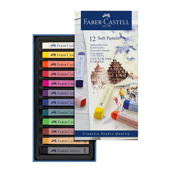 Creta uscata pastel moale color, 12culori/set, Faber-Castell