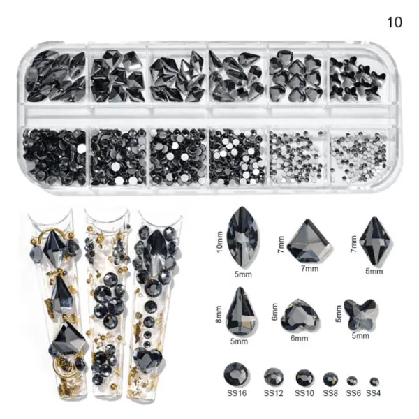 Cristale Decor Unghii Negre – Mărimi și Forme Diferite Nail Art KK-10