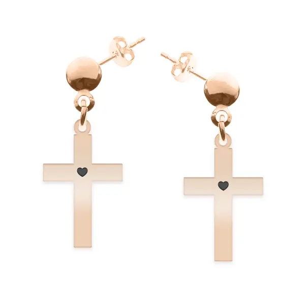 Crux - Cercei personalizati cruce cu tija din argint 925 placat cu aur roz
