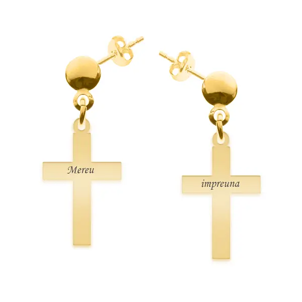 Crux - Cercei personalizati cruce cu tija din argint 925 placat cu aur galben 24K