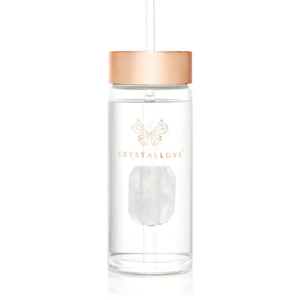 Crystallove Amethyst Straw Water Bottle sticlă pentru apă cu pai Clear 400 ml