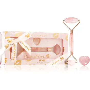 Crystallove Rose Quartz Selflove Set rulou de masaj facial și accesoriu de masaj