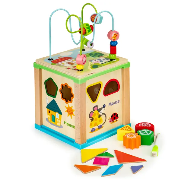 Cub educativ din lemn, placă de sortare Ecotoys mula