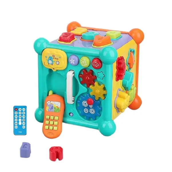 Cub educativ interactiv 8 in 1 pentru copii cu telecomanda, lumini, sunete si activitati multiple