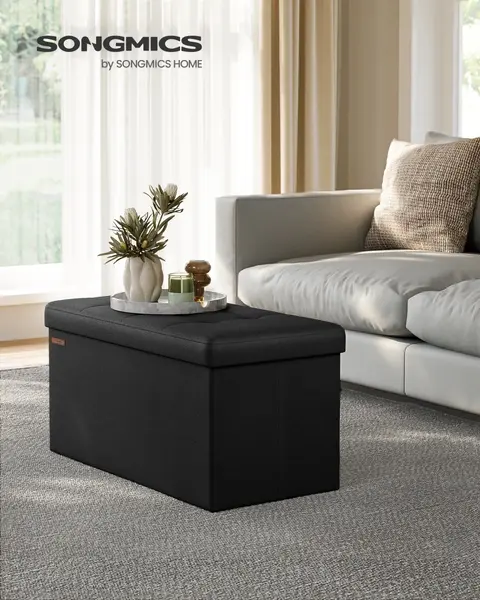 Cufar depozitare Otoman Negru Songmics 76x38x38 cm
