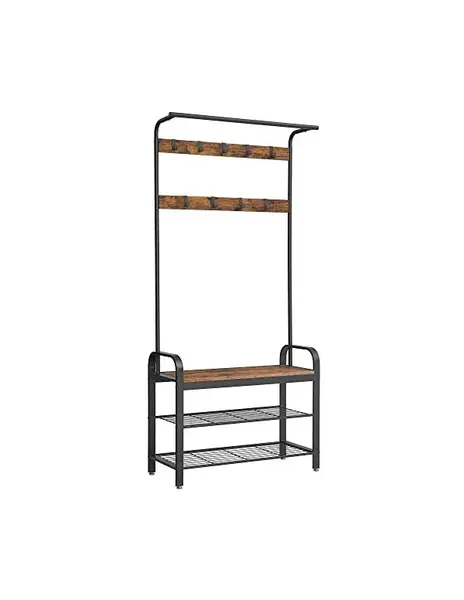 Cuier cu banca de depozitare, Vasagle, 33.7 x 84 x 183 cm, Maro Rustic