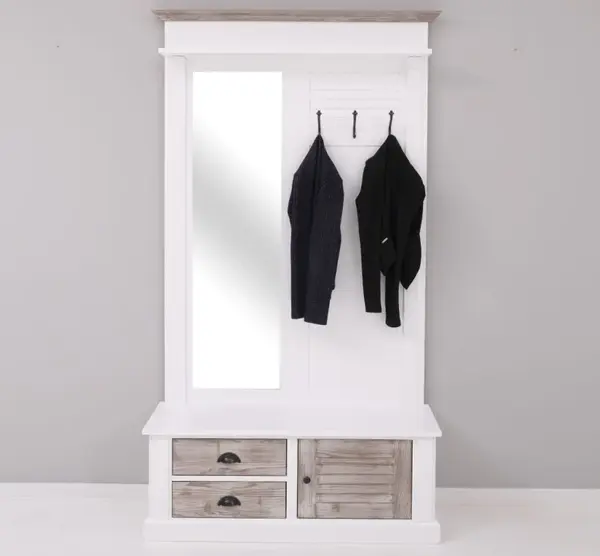 Cuier cu design Shutter cu oglinda, doua sertare, 1 usa cu finisaj White / Dove Grey