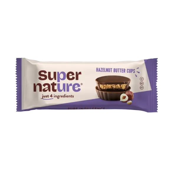 Cupe de ciocolata cu unt de alune de padure bio, 34g, Super Nature