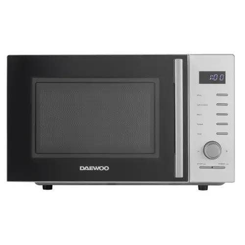 Cuptor cu microunde Daewoo KOR-25RBS, control digital, 25 litri, putere 850 W, 5 niveluri de putere, 8 retete presetate, display led alb, farfurie interioara de 28,5 cm (Argintiu)