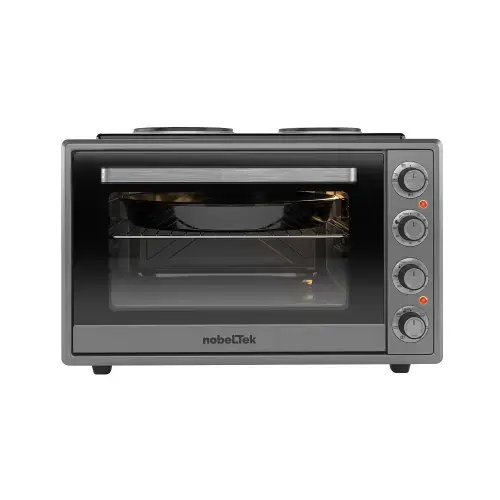 Cuptor electric NobeLTek NLT FSOHP60X, 60L, 2000W, plite electrice 1500w + 1000w, grill, timer, termostat, Sticla dubla, Ventilator, Iluminare (Gri)