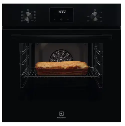 Cuptor incorporabil multifunctional Electrolux LOFGF00BK, Electric, 65 l, Clasa A, 9 functii, Autocuratare catalitica, Convectie, Timer cu display electronic, Grill, Ghidaj telescopic pe 1 nivel, 1 tava emailata + 1 gratar (Negru)