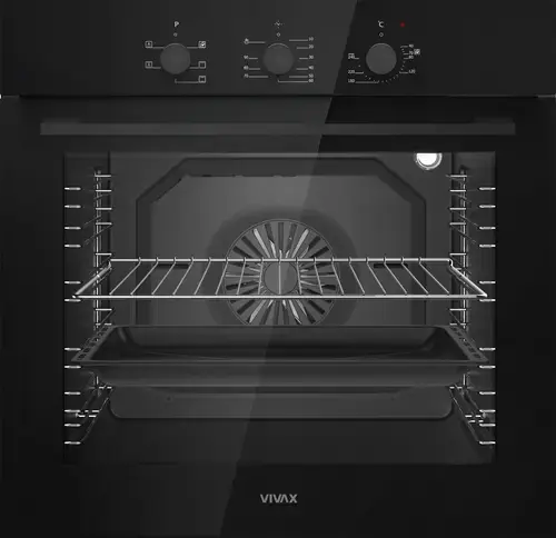 Cuptor incorporabil VIVAX BO-806BFTM G, Electric, Clasa A, Capacitate 80 l, 5 programe + Lumina, Grill, Convectie, Temperatura ajustabila 40–240°C, 2500W, Timer, Ghidaje cromate detasabile, Usa dubla din sticla, Ventilatie tangentiala de racire (Negru)