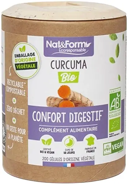 Curcuma bio, rădăcină, 200 capsule, Nat&Form