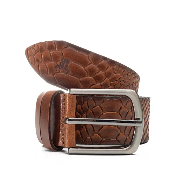 Curea barbati din piele naturala maro Croco - 125 cm