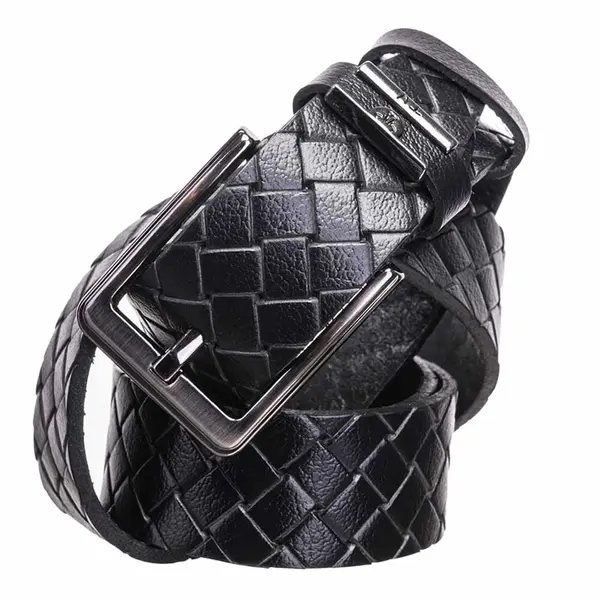 Curea barbati din piele naturala neagra Braid Night - 120 cm