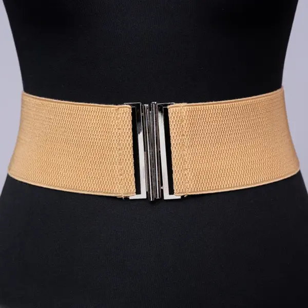 Curea lata bej din material elastic- 7,5 cm