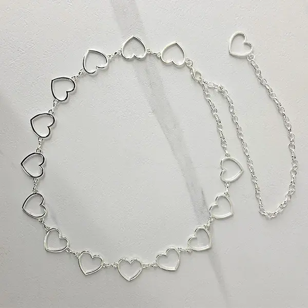 Curea metalica Heart in Love, cu lant reglabil, Argintiu