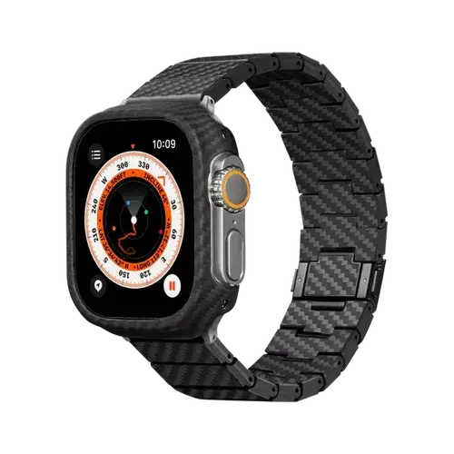 Curea Pitaka pentru Apple Watch Ultra 2/Ultra/8/7/6/5/4/3/SE, din Fibra de Carbon (Negru)